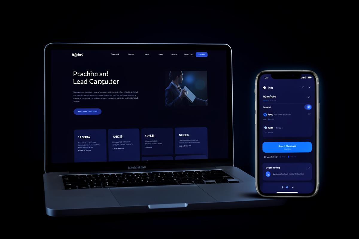 Home services contractor website with a dispatch dashboard on a laptop and phone