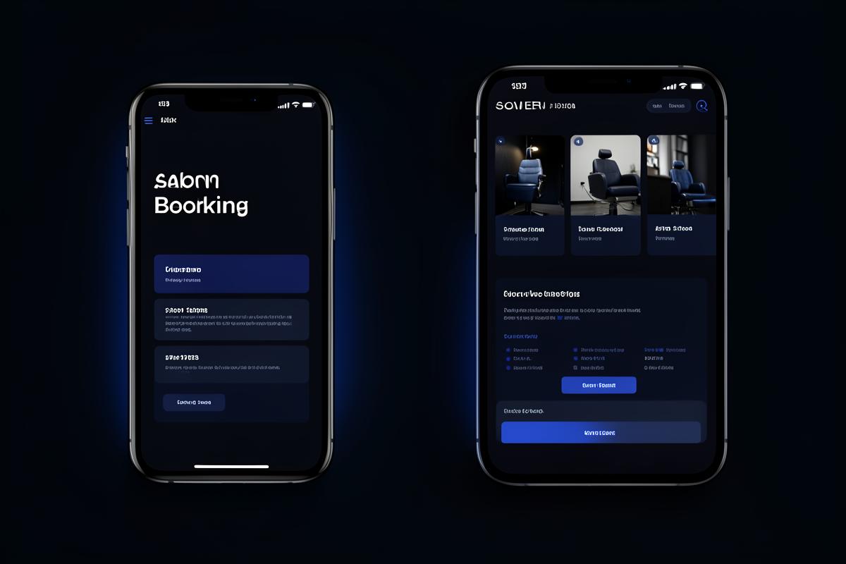 Upscale salon booking website shown on a phone and tablet
